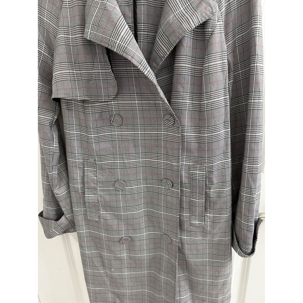 Forever 21 Grey Plaid Double Breasted Trench Coat Jacket Small Glen Check Grey - Picture 3 of 6